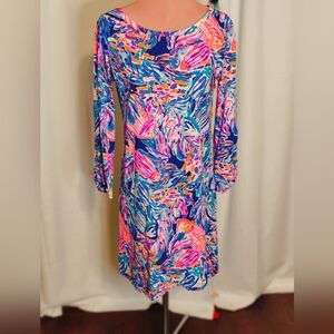 Lilly Pulitzer popover aquatic splatter brush stroke water color  Mini Dress  XS